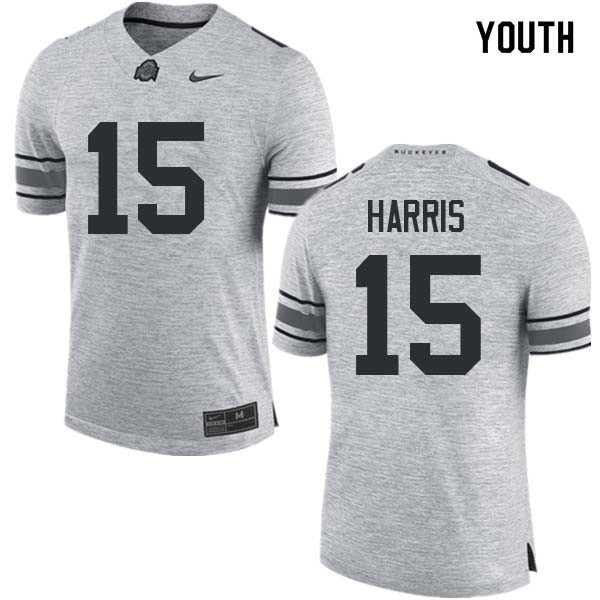 Ohio State Buckeyes Jaylen Harris Youth #15 Gray Authentic Stitched College Football Jersey